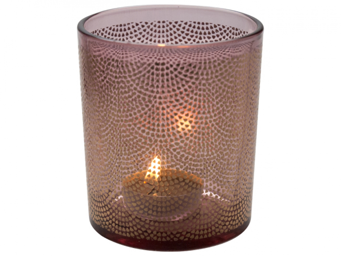 Theelichthouder koper/roze