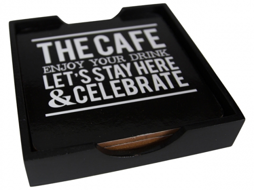 Onderzettersset The Cafe zwart